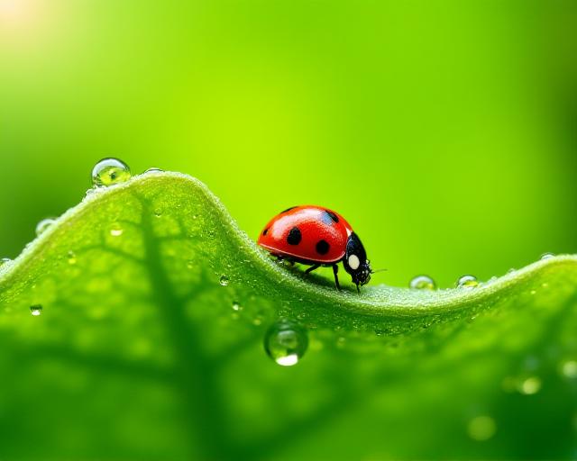 Beneficial insects like ladybugs on a healthy leaf