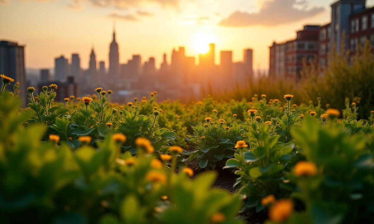 Lush organic garden overlooking Queens, New York