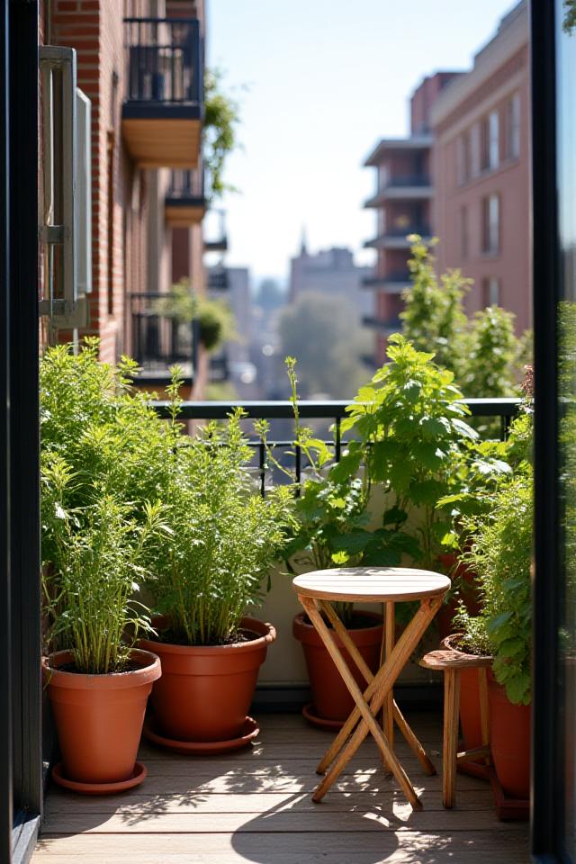 Balcony garden with organic herbs and native flowers on Queens Boulevard